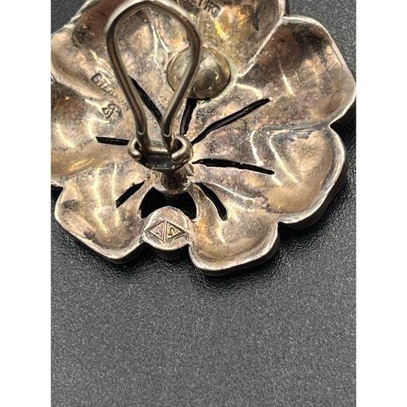 Judith Jack 925 Sterling Marcasite
Lotus Floral Omega Back Pierced 
Earrings - Picture 6 of 11